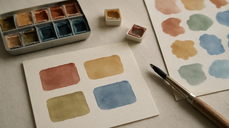 Small paint pans and mixed swatches