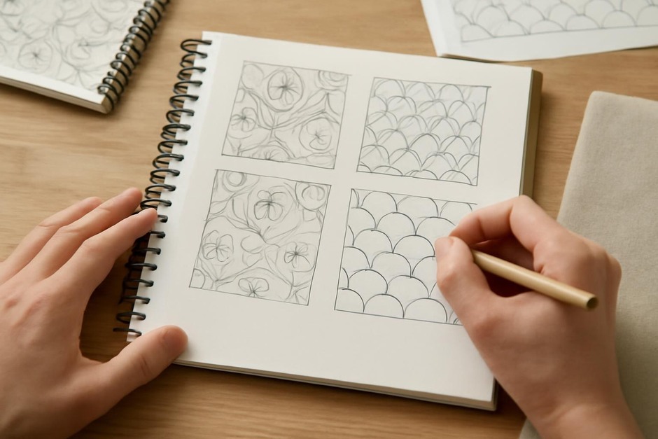 Sketches of repeating motifs and patterns